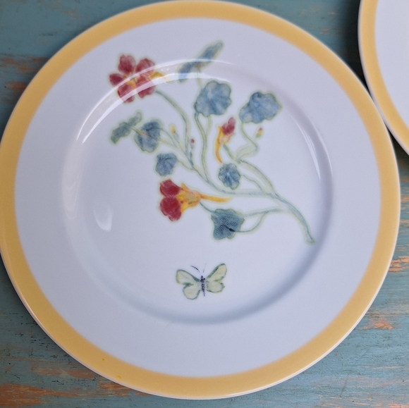 2 Salad Plates Flowering Herbs Williams Sonoma Butterfly Bumblebee Honey Bee Set - Picture 4 of 15